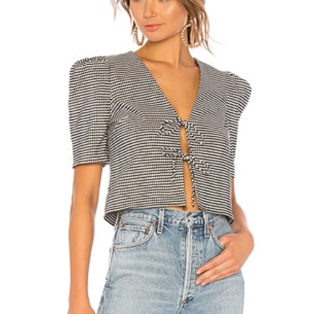 NWOT Revolve Lovers And Friends Liam Tie Front Crop Top In Black & White